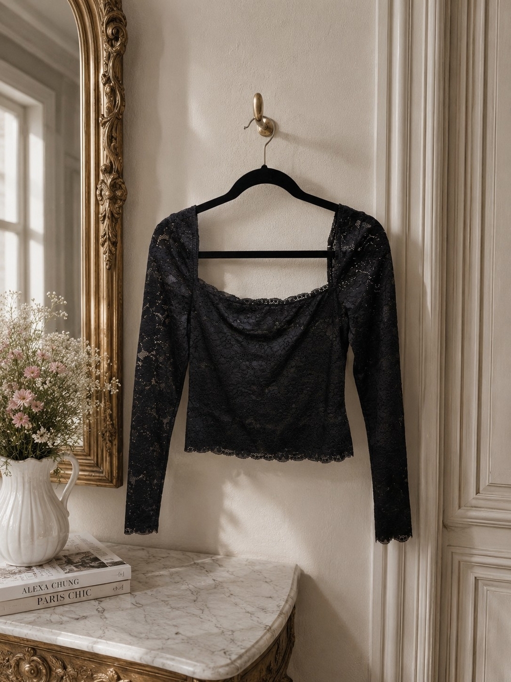 GUESS Black Lace Long Sleeve Corset Style Top | Romantic | Y2K